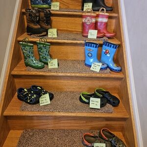 Will make individual listing.Rain boots, water shoes, winter snow boots, sandals